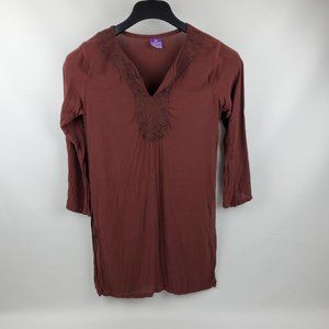 KN Fashion V-Neck Pullover Tunic Shirt Womens Large Burgundy Red